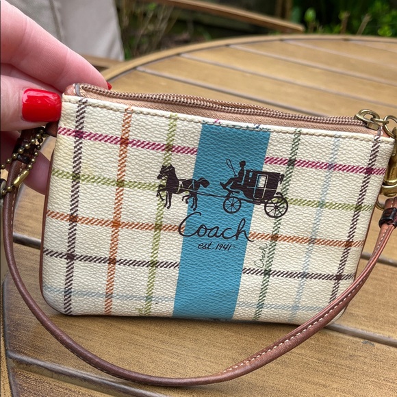 Coach Plaid Wristlet with Blue Stripe. Used. - Picture 8 of 11